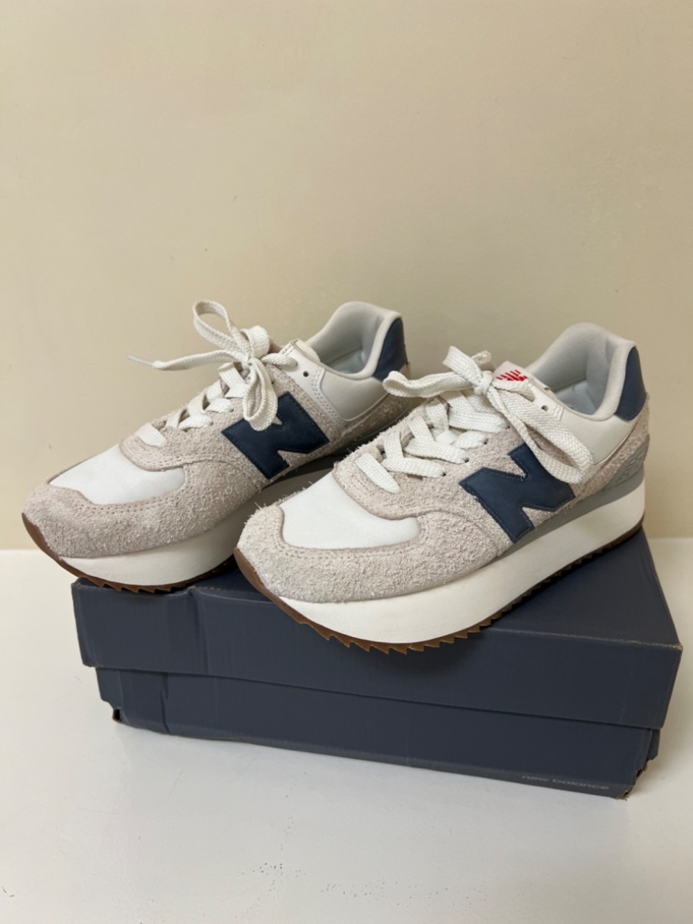 New Balance 574+ Platform Sneakers Moonbeam/Sea Salt Women's 8.5